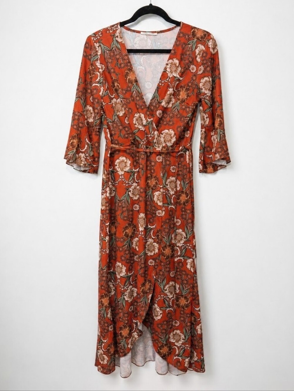 Boutique Orange Floral High Low Wrap Maxi Dress M